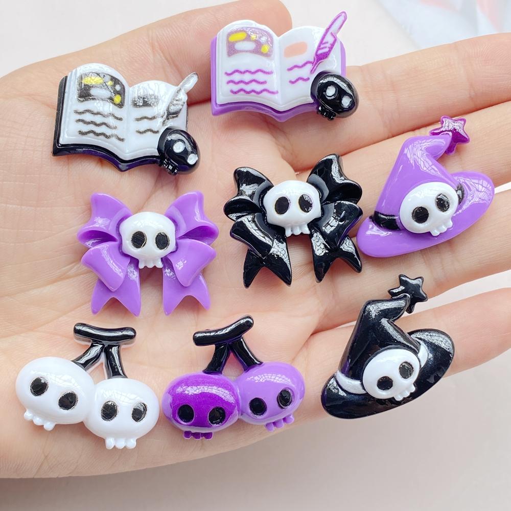 10PCS New Resin Cute Cartoon Skeleton Halloween Flat Back Home Decor DIY Scrapbook Crafts Jewelry Accessories
