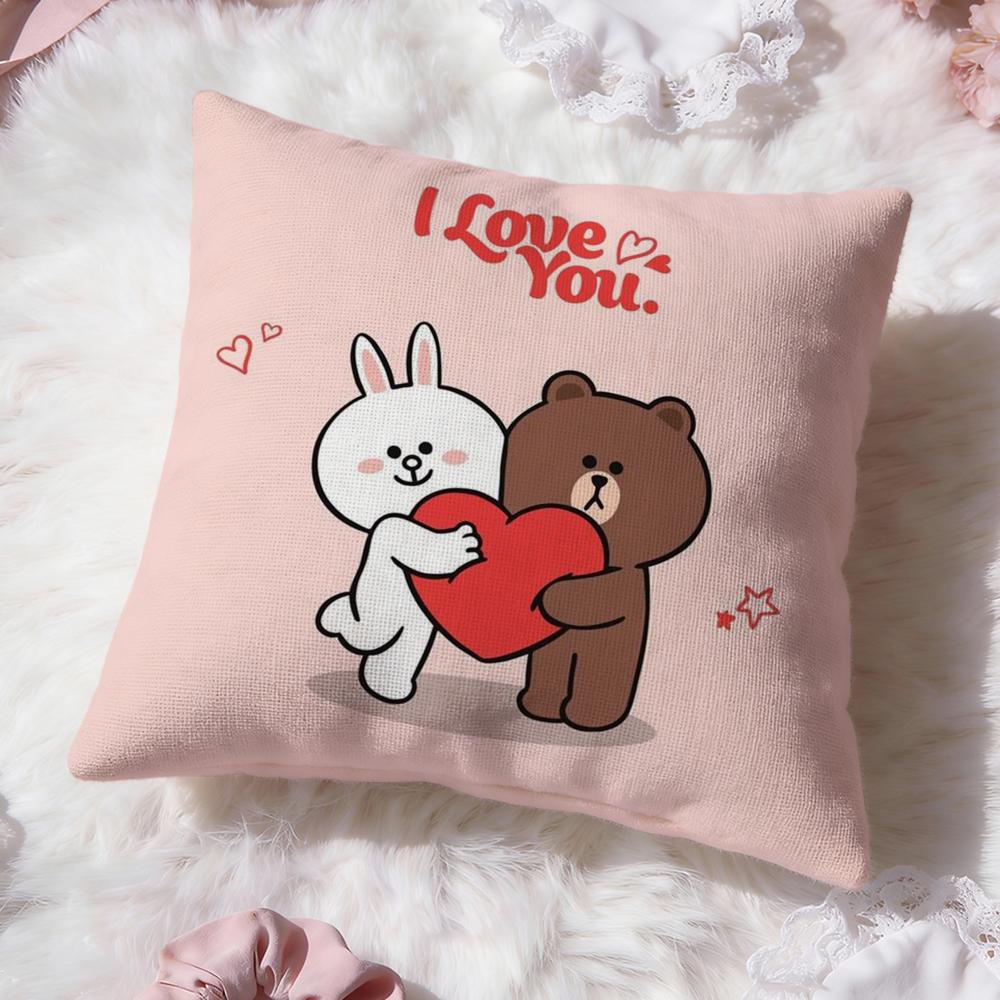Line Town Bear and Cony Cushion Cover Premium Comfort Reversible Pillow Cove -Two in One Design for Any Room & Car Interior