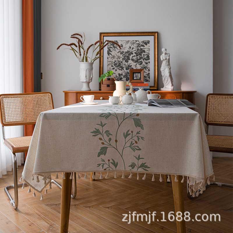 Cloth Dad Dining Table Cloth Flower Embroidery Tablecloth Knitted Jacquard Literary Dining Table Fabric Rectangle
