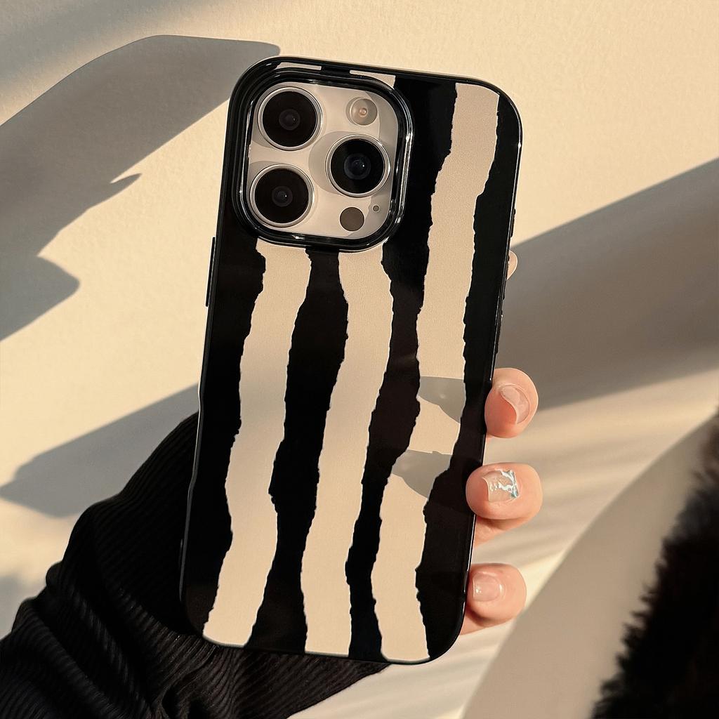 Schwarz-Weiß-Kunst Geeignet für iPhone 16 Handyhülle Apple 15 Schutzhülle 13 Silikon 14 Persönlichkeit Streifen 11 Weiche Hülle