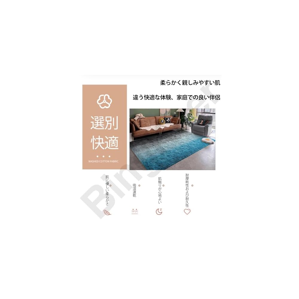 Bingkeer Rectangular Scandinavian-style Carpet, Fluffy Rug with 30mm Pile Length and 7mm Thickness,