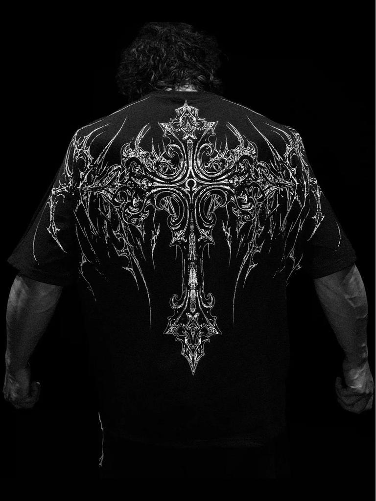 Breathedivinity Herren Dark Style Oversized Baumwoll-T-Shirt - Amerikanische Streetwear, Sportlich Casual, Kurzarm