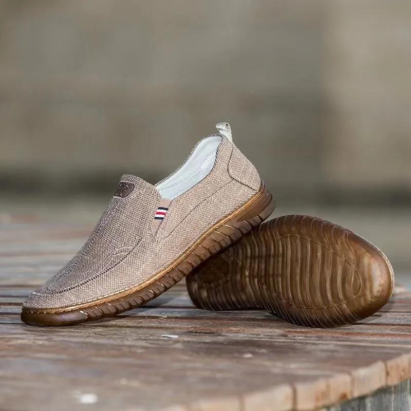 Spring and autumn beef tendon sole cloth shoes driving shoes breathable linen upper casual wear-resistant shoes men's shoes