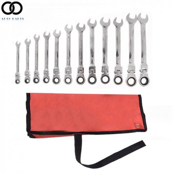 12× Metric Flexible Head Ratcheting Wrench Combination Spanner Tool Set 8-19mm