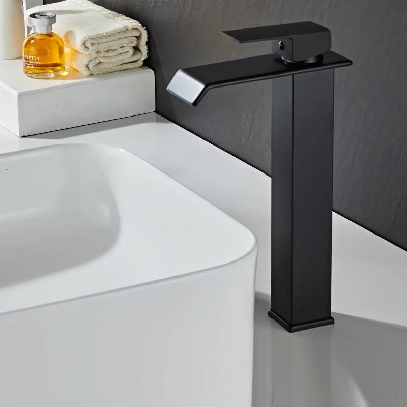 Waterfall Basin Faucet Gold and Black Sink Waterfall Mixers Bathroom Faucet Deck Mounted Washbasin Taps