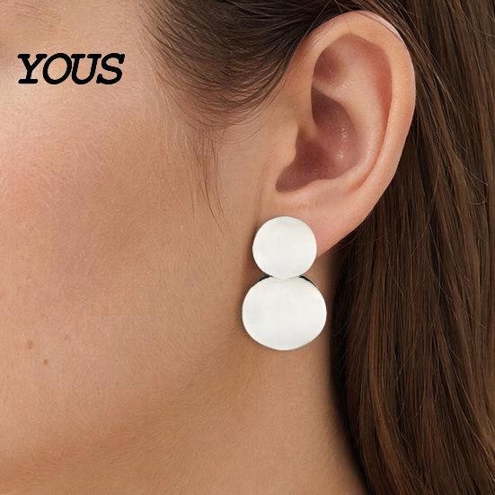 Large And Small Circle Earrings Chunky Dangle Earrings, Geometric Stud Double Thin Metal Sheet Round Disc Jewelry for Women Comfortable Long Wear