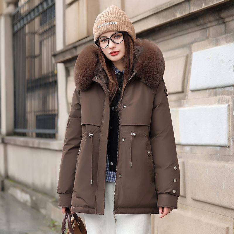 Keep Warm Jacket with Big Fur Hat Autumn and Winter Thick Cotton Coat Long Sleeved Cotton Coat