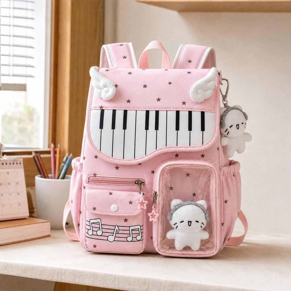Star Print Student Backpack with Pendant for School, Cute Daypack for Girls and Boys