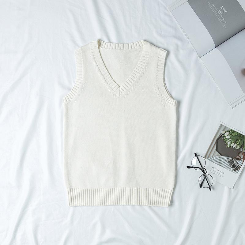 Autumn Winter V-neck Women Pullover Knitted Sweater Vest Solid Color Fashion Loose Casual Sleeveless Simple Office Tops Elegant Women Clothing