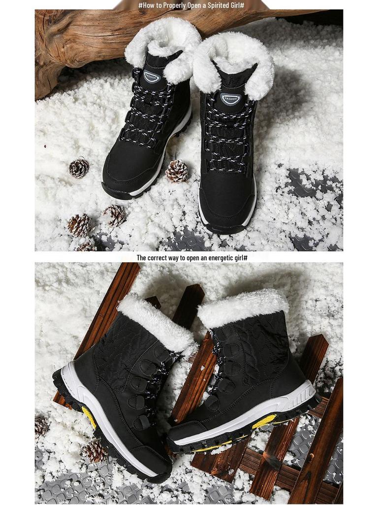 Northeast Damskie Zimowe Śniegowce Plus Size z Podszewką z Polaru - Do Połowy Łydki, Wysokie Cholewki na Podróże Outdoorowe