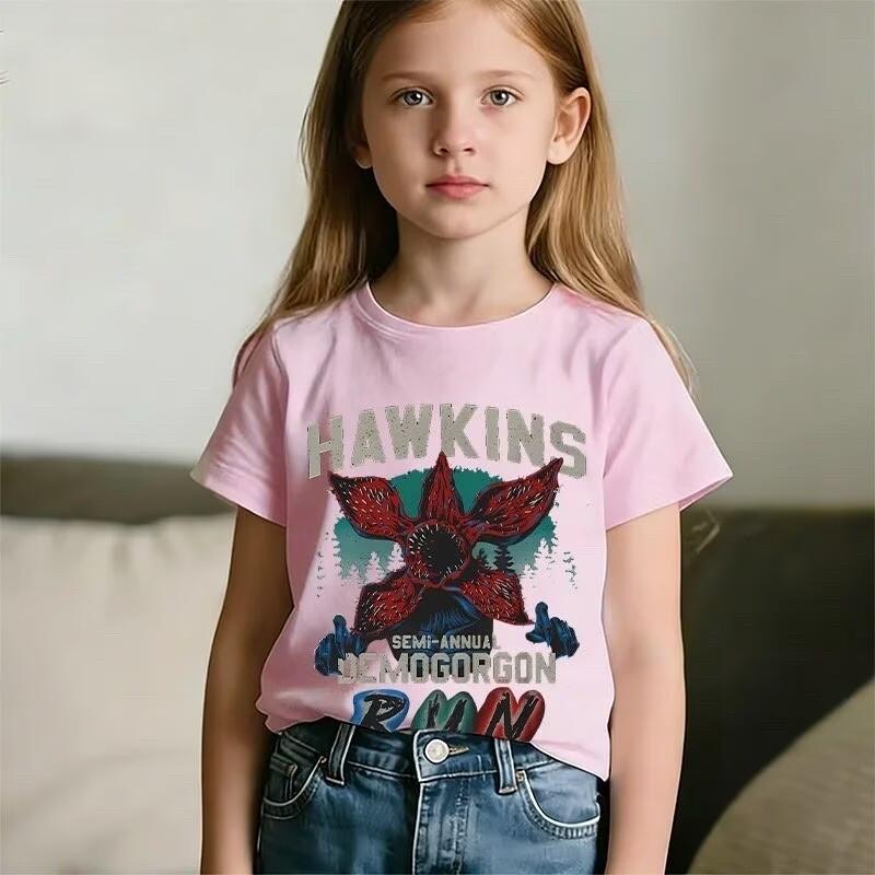 Kids 100% Cotton Luxury T-Shirt Stranger Things Demogorgon Live Graphic Short Sleeve Elegant Casual Summer Tee Tops