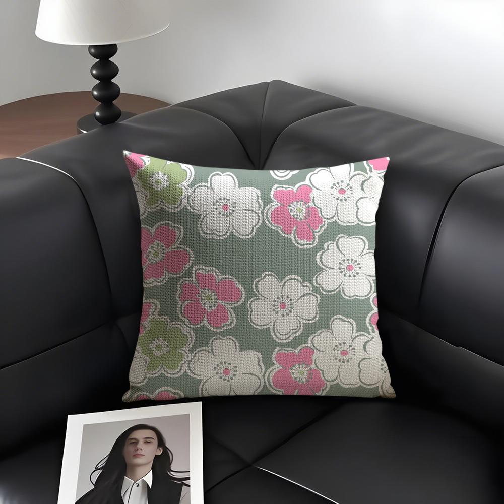 Simple And Elegant Flowers Cushion Cover Natural Linen Organic Fabric DoubleSided Printing Sofa Home Decor Gift Pillow Case