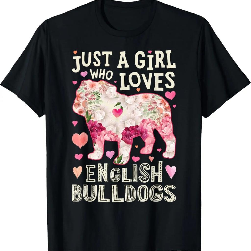 English Bulldog Just A Girl Who Loves Dog Flower Floral T-Shirt