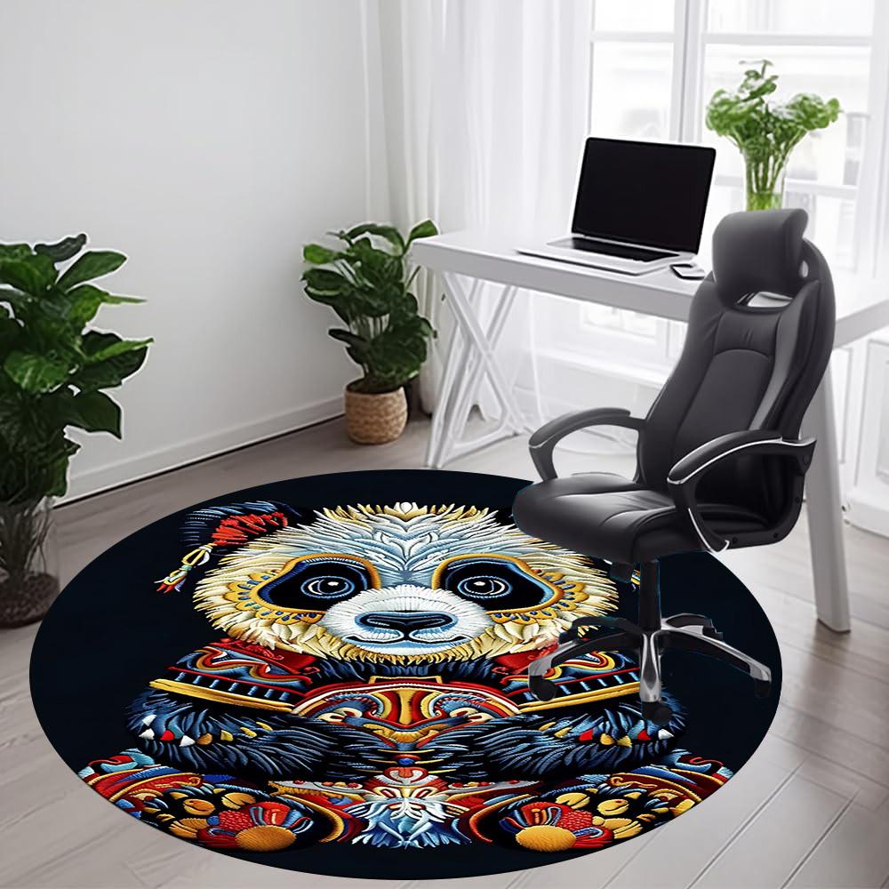 1pc Panda Embroidery Office Round Area Rug, Under Office Chairs Bedroom Living Room Home Decor, Room Deco