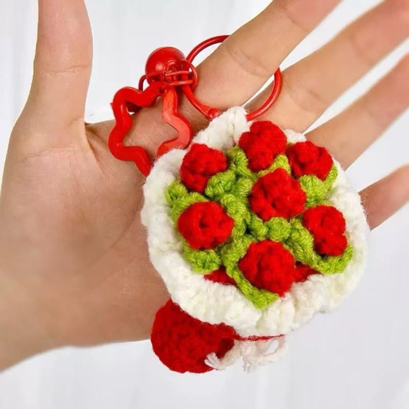 Handmade Knitted Wool Flower Bouquet As A Gift for Teachers' Day, Mother's Day, Valentine's Day, New Year, Keychain