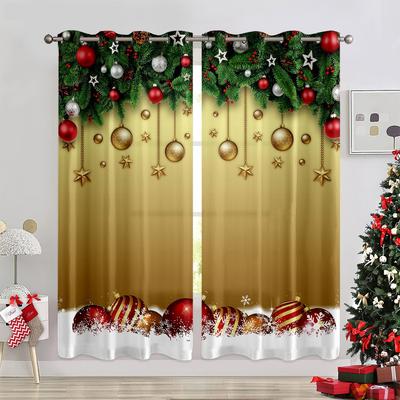 2er Set Goldene Glocke Weihnachten Polyester Türvorhänge Festlicher Digitaldruck, Maschinenwaschbar, Feiertagsdeko für Schlafzimmer