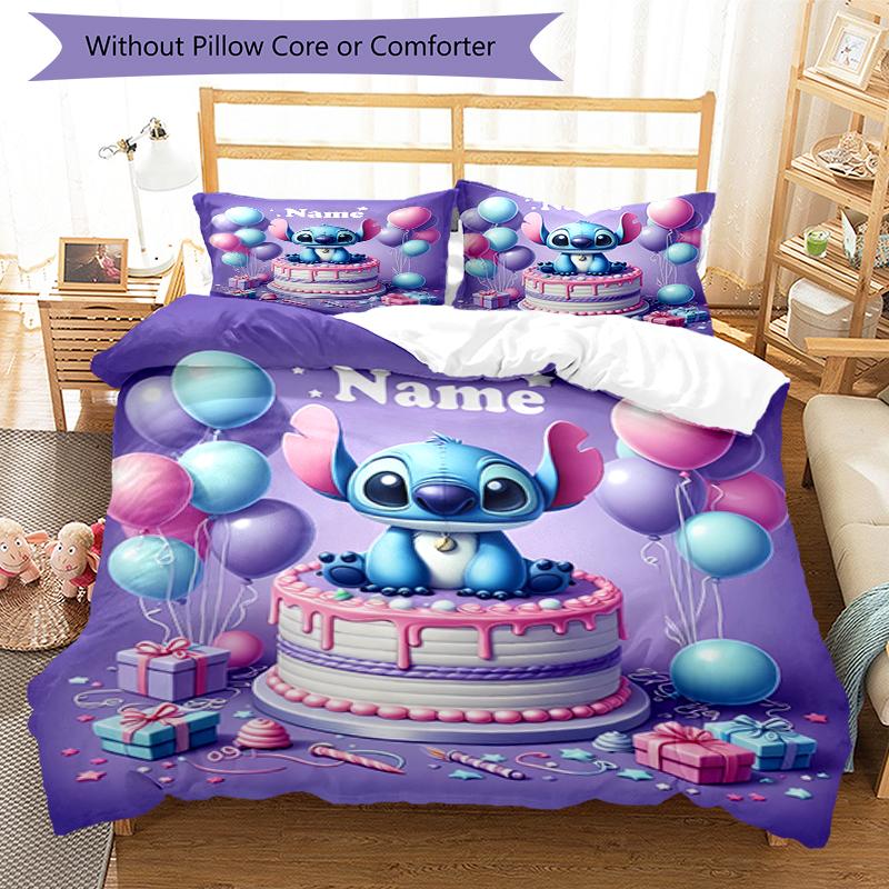 3pcs Custom Name Stitch Bedding Set Duvet Cover Closure Includes 1 Duvet Cover & 2 Pillowcases, Soft and Comfortable for All Seasons.