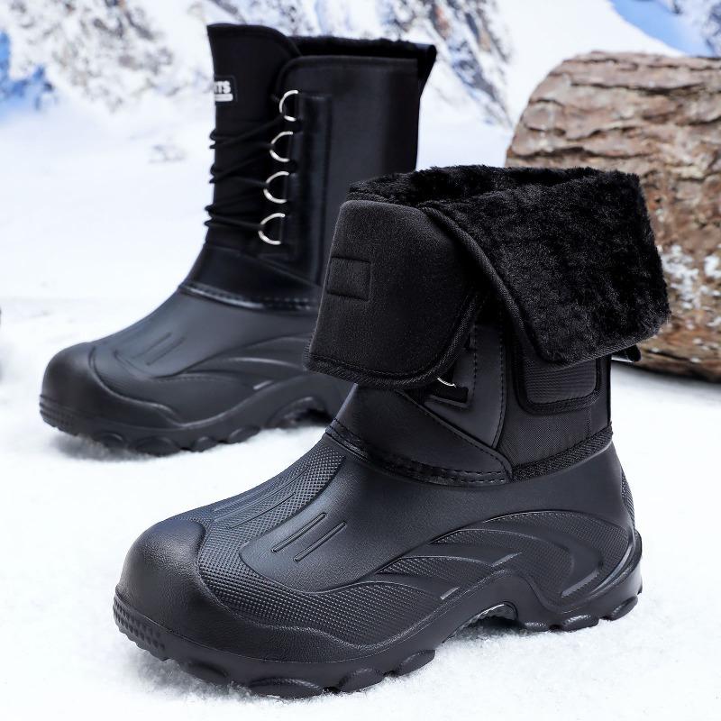 Herren Tarnung Mittelhohe Schneestiefel, Schnürung Dicke Sohle Fleecegefüttert Warm Outdoor Arbeit Baumwollschuhe