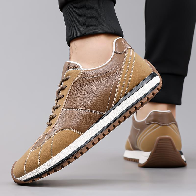 Retro Runners Men Low Top Lace Up Trainers Gum Outsole Two Tone Grained Panels Raised Toe Bumper 38-44