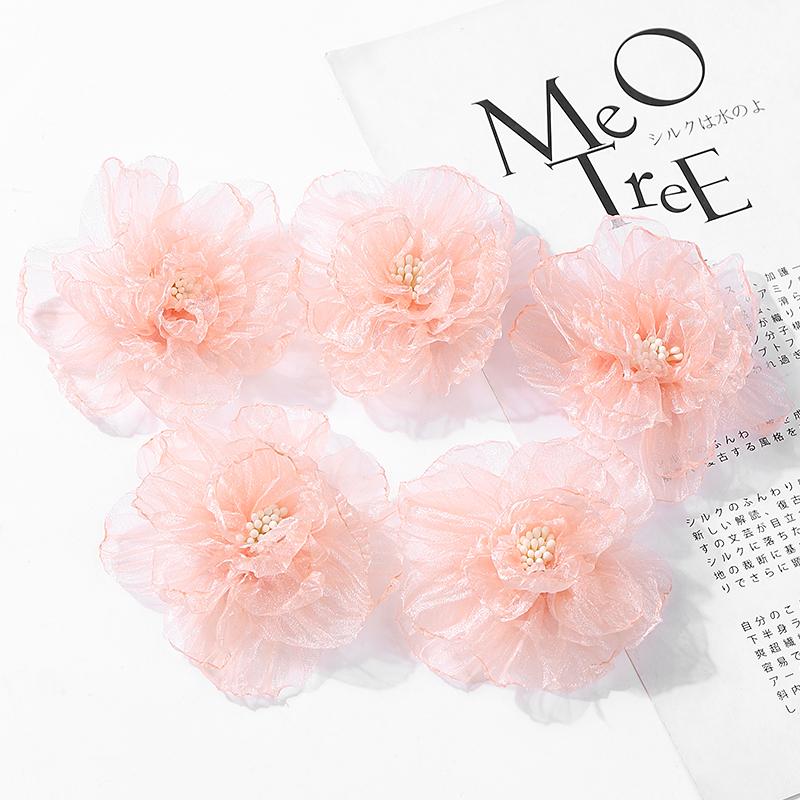 2/5Pcs 8cm Chiffon Fabric Flower For Hair Accessories Artificial Hairpin Accessories Flowers For Dress Wedding Bouquet Decor