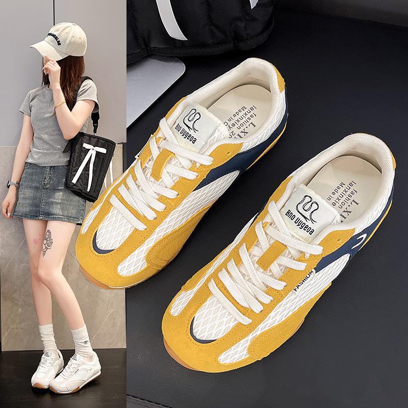 Little white shoes versatile 2025 new leisure sports breathable color matching mesh German training shoes women's flat bottom small women's shoes