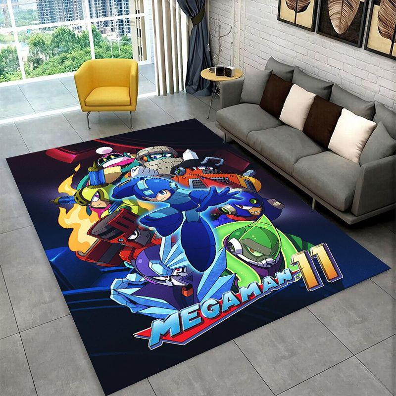 Retro Rockman Mega Man Game Cartoon Carpet Rug for Playroom Bedroom Living Room Sofa Home Decor,kid Area Rug Non-slip Floor Mat
