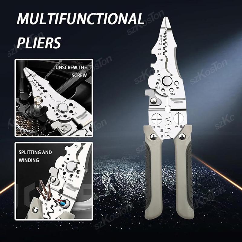 Multifunctional Wire Stripping Pliers Crimper Cable Cutter Electrical Pliers Industrial Grade Wire Crimping Cable Pulling Pliers