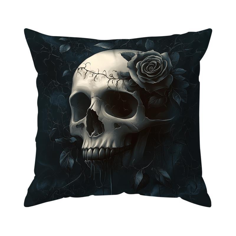 Halloween Skeleton Rose Cushion Pillowcase Printed Polyester 45X45Cm Throw Pillowcover Decorative Sofa Cushion Pillowslip Decor