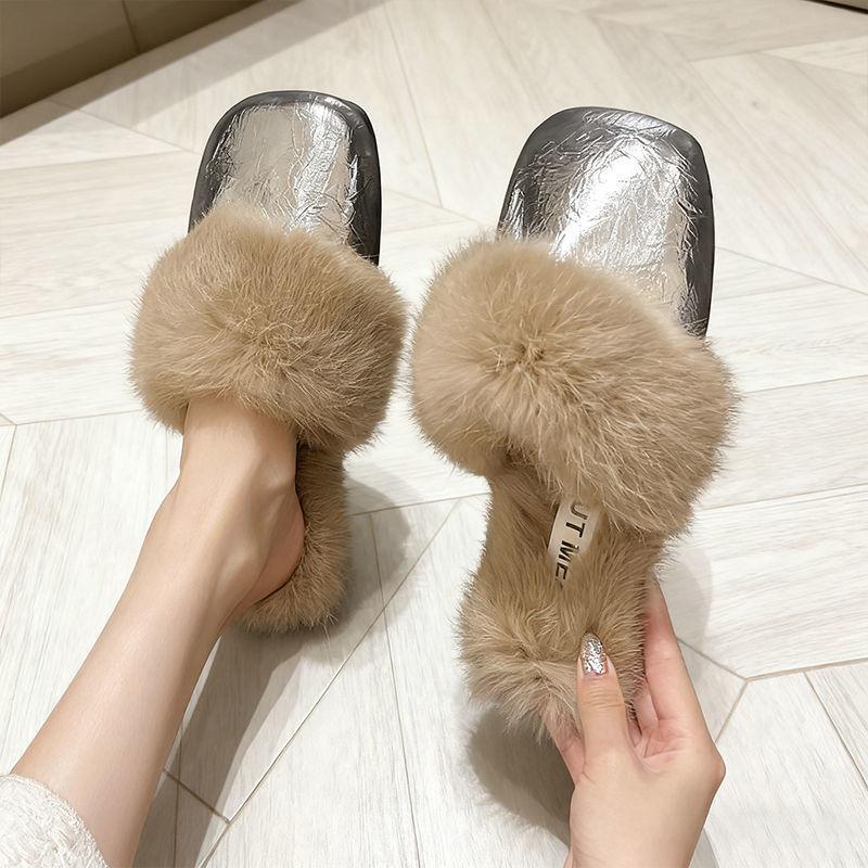 Baotou Fluffy Slippers Women Wear Fleece Non-slip Internet Celebrities Autumn and Winter 2025 New Plush Warm Cotton Slippers