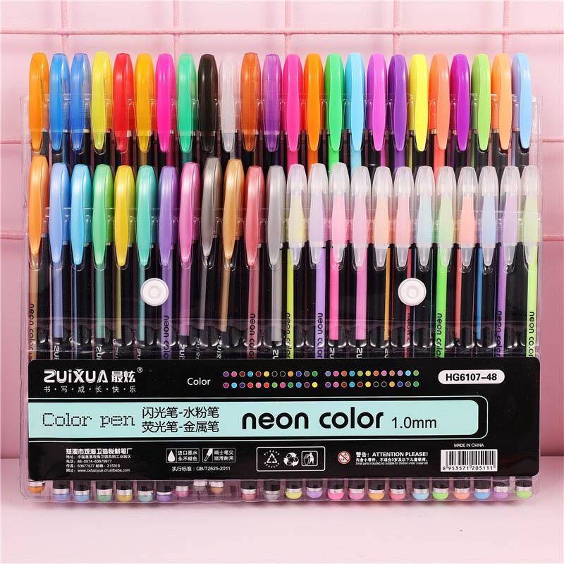 12/18/24/36/48 Colors Glitter Gel Pen Marker Set for Journals Coloring Books Drawing Painting Doodling Art Markers Supplies