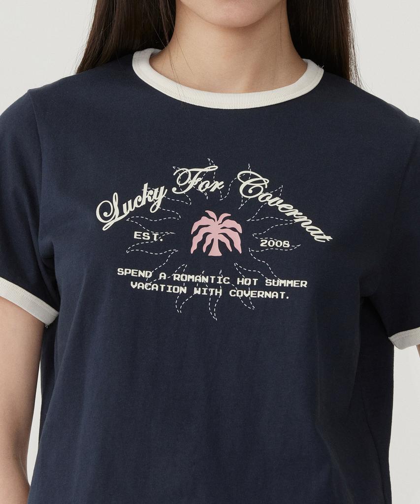 COVERNAT WOMAN Summer Graphic Ringer T-Shirt Navy
