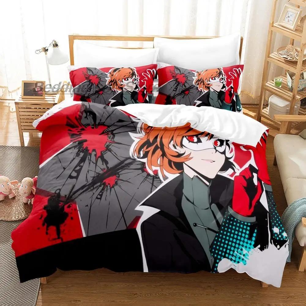 Persona 5 Bettwäscheset Einzelbett Twin Full Queen King Size Bettset Aldult Kind Schlafzimmer Bettbezugsets 3D-Druck Anime Bettlaken-Set