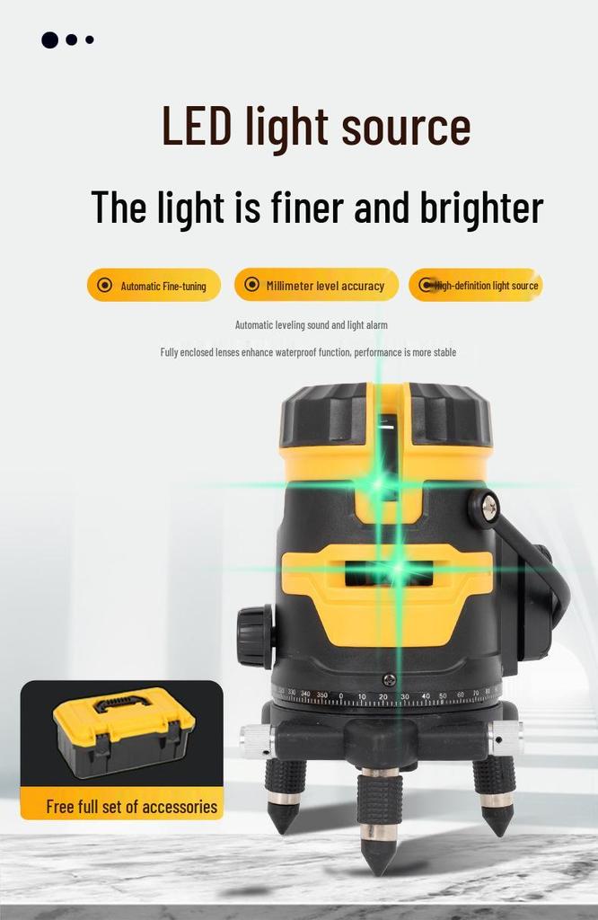 High-Precision Infrared Green Light Level: Ultra-Bright, Five-Line Automatic Leveling for Indoor & Outdoor Use
