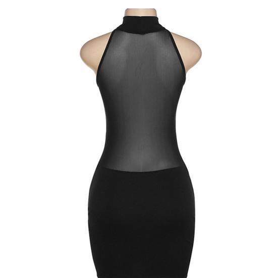 O-neck Sleeveless Hip Wrap Hand-shaped Cover Bodycon Dress Ruched See-Through Mesh Stitching Sexy Mini Dress Club Wear