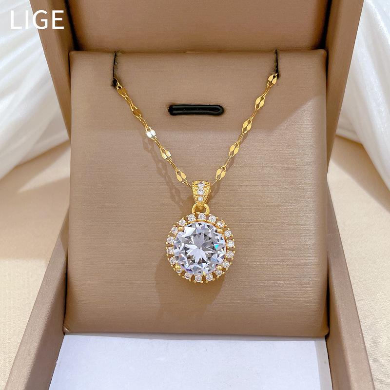 Heavy Industry Large Round Zirconium Temperament Micro Diamond Necklace Women'S Exquisite Wind Collarbone Chain With Jewelry