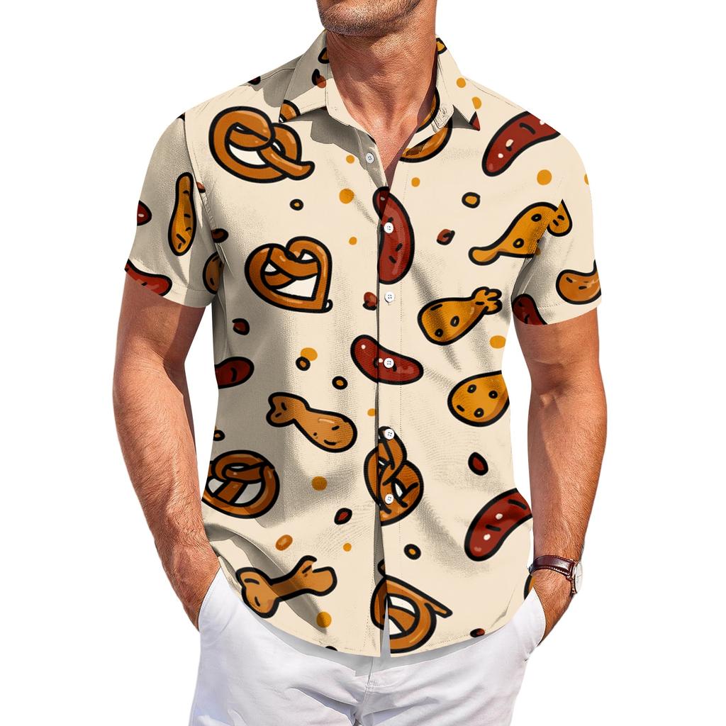 Herren Casual Kurzarm Hemd mit Knöpfen Oktoberfest Bierfest Aufdruck Leicht Atmungsaktiv Sommerhemd