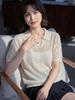 Women's Summer Short Sleeve Slimming Wool Knit Polo 