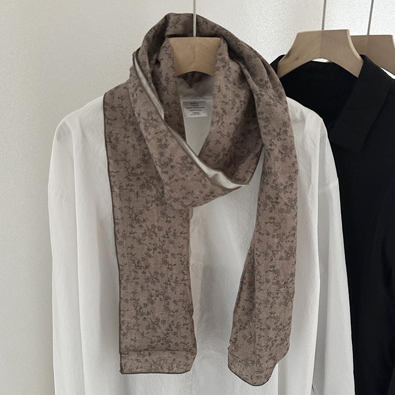 Estilo Primavera e Outono Retrô Pequeno Floral Algodão Linho Lenço Grande Ar Condicionado Viagem Xale Almofadas de Ombro Pescoço Versão Coreana Lenço Feminino