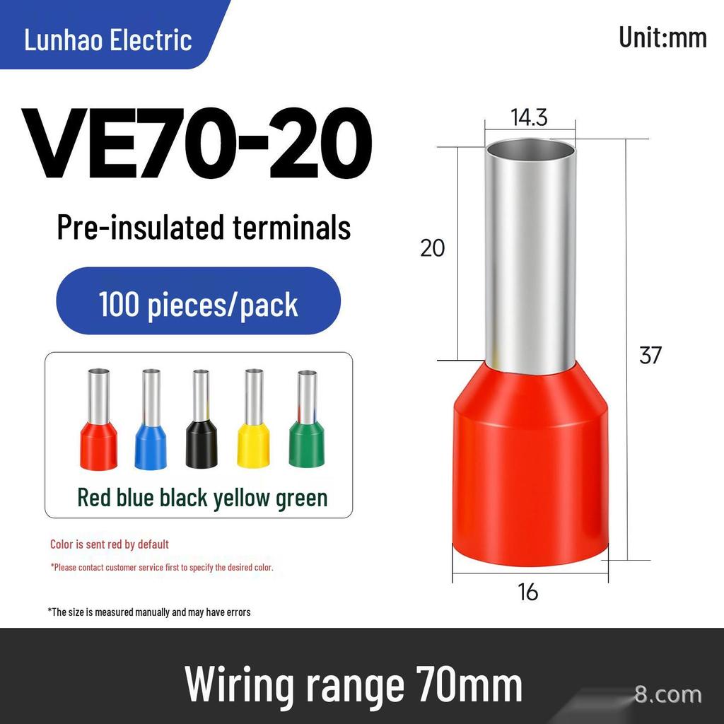 Brass Tubular Pre-insulated Cold Crimp Terminals, 0.5-50mm², Multiple Colors, Secure Seal