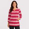 Women's Printed Uniform V Neck Top with Double Pockets and Side Slits 3/4 Sleeve