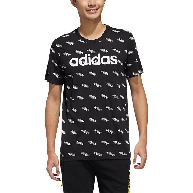 Adidas Favorites Series Letter Soft Round Neck Short Sleeve T-Shirt Men Tops Black White FM6022