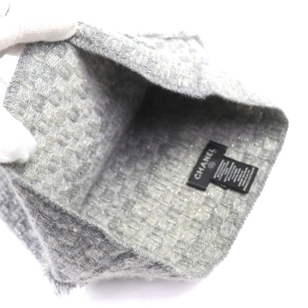 Great CHANEL Knit Cap COCO Mark Fringe Design Glitter Knit Beanie Cashmere 16B Used