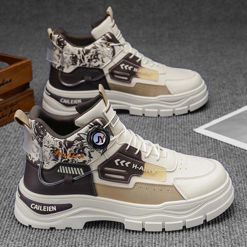 

Men s High-Top Leather Work Boots: Versatile Casual Sneakers for Autumn, Thick-Soled Martin Boots, Ideal for Teenagers and Mountaineering. 43