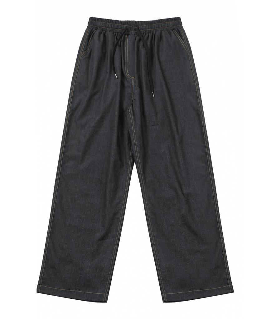 ARCANE FUNK Black Faux Denim Elastic Waist Wide Pants