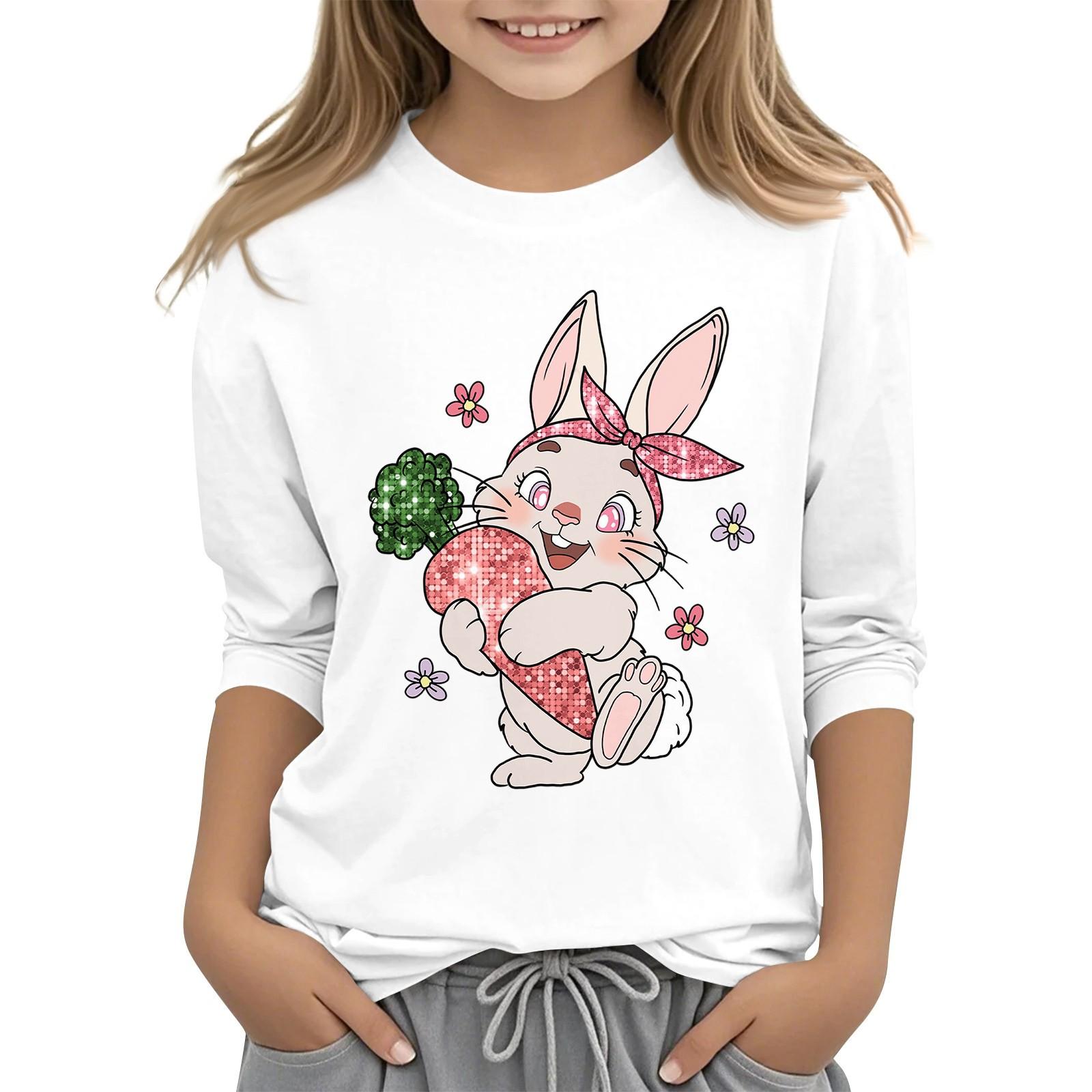 

Повседневная футболка с круглым вырезом и пасхальным принтом, с рукавами 7 точек для детей 120 белый