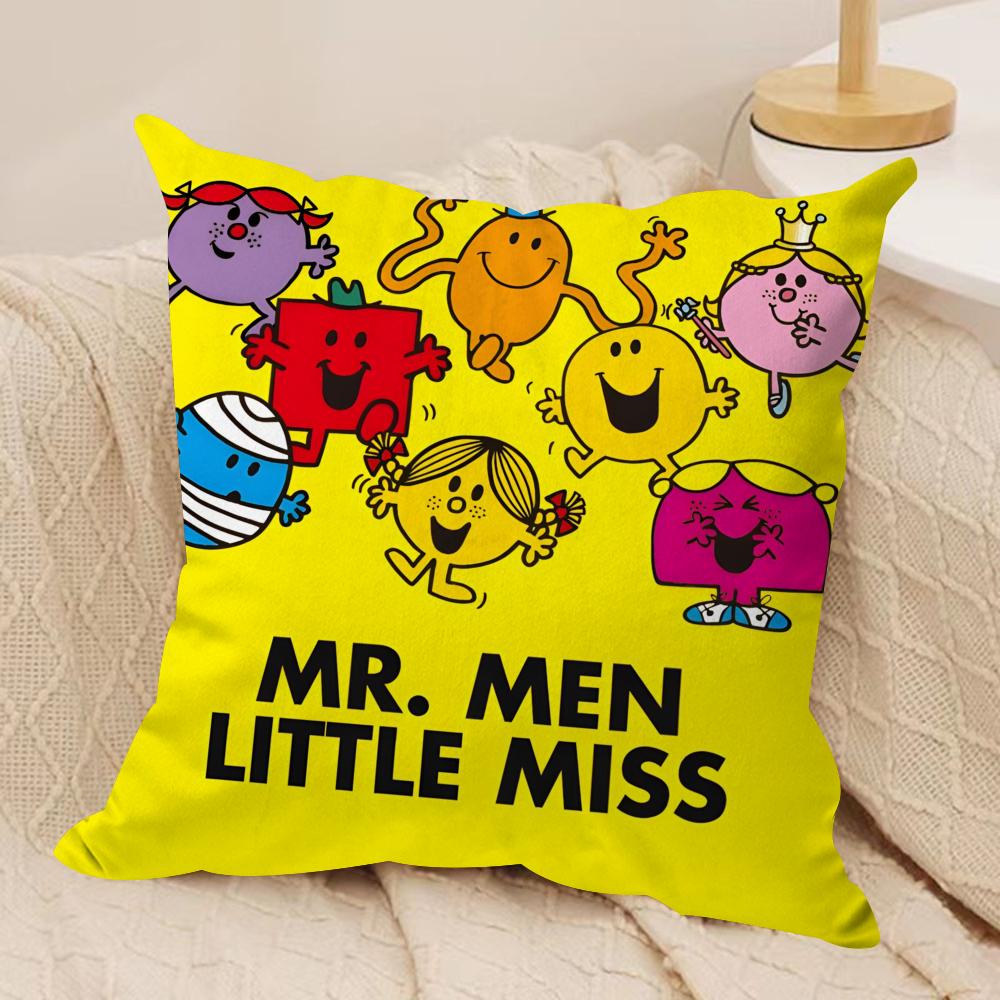 Mr Men and LLittle Miss Cushion Cover Soft Plush Fabric DoubleSided Printed Sofa Cushion Cover for All Seasons Home DecorGift