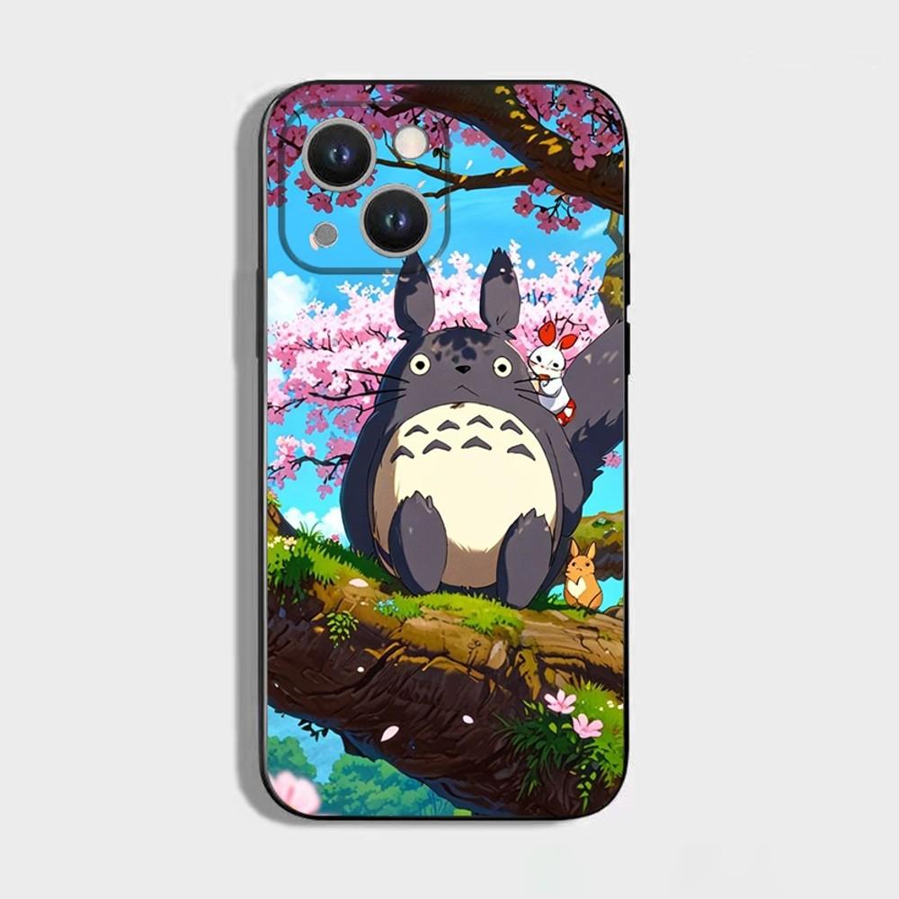 Anime T-Totoro-ES Cute Phone Case For iPhone 16,15,14,13,12,11 Plus,Pro Max,XS,X,XR,SE,Mini,8,7,Soft Silicone Black Cover