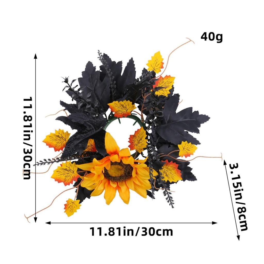 Halloween Candle Ring Wreath Artificial Maple Leaf Wreath Rustic Candle Wreath for Bar Thanksgiving Party Supplies Home Decor