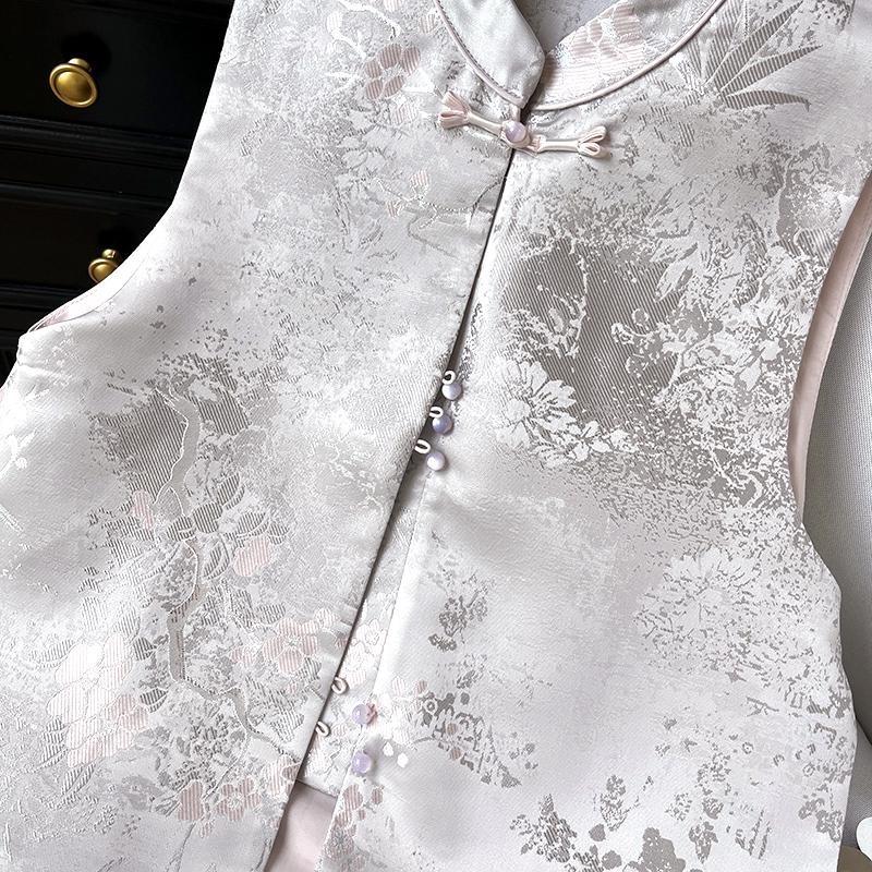 2025 temperament versatile vest women's high-end stand-up collar button-up jacquard sleeveless top