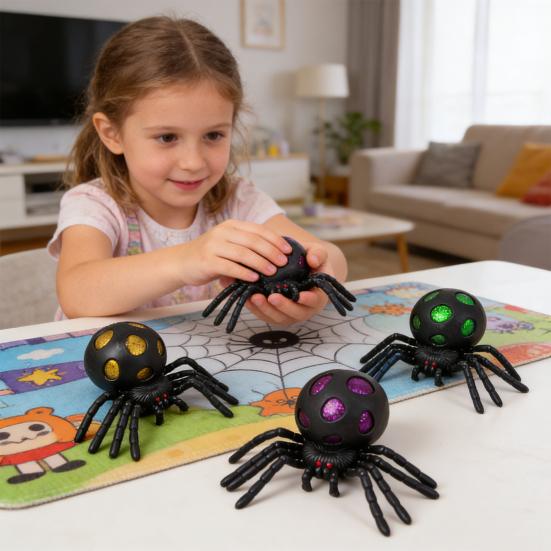 Spider Squeeze Toy Realistic Stress Relief Fidget Toy Soft TPR Toy with Colorful Beads Inside Prank Fun Halloween Gifts